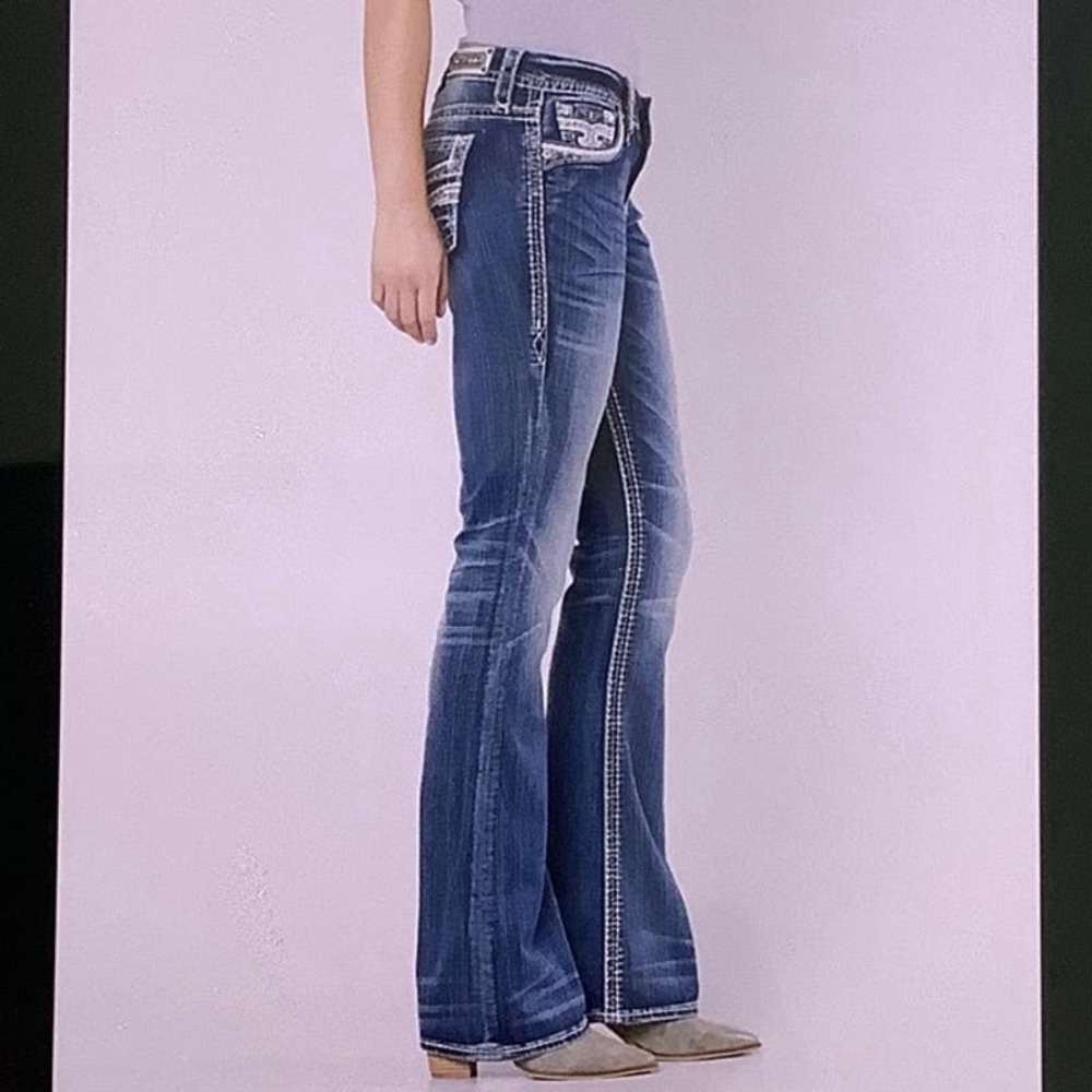 Rock Revival Gysii Easy Boot Metallic Leather Embroidered jean SZ 34